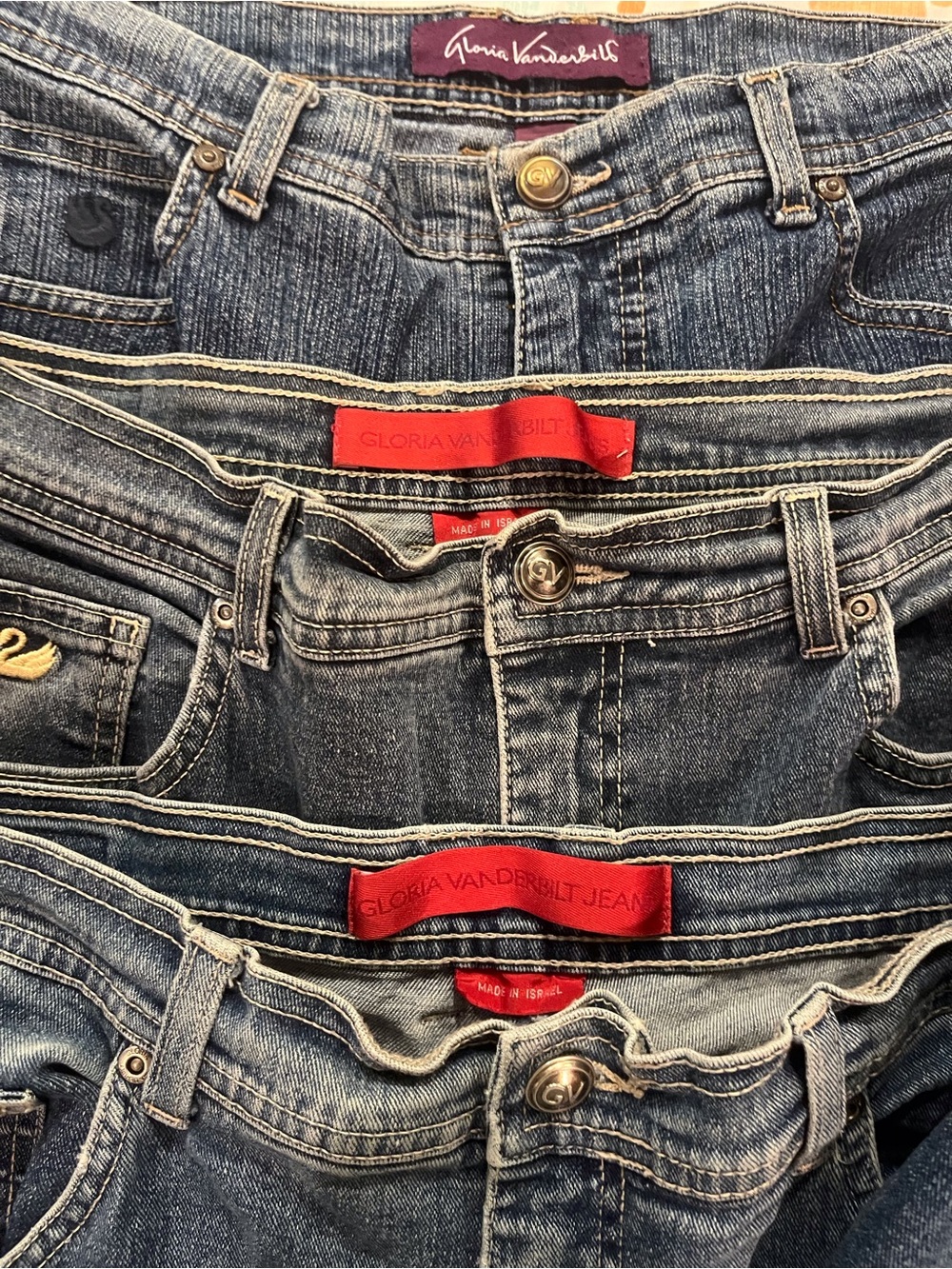 Gloria Vanderbilt Distressed Blue Denim Jeans Trio